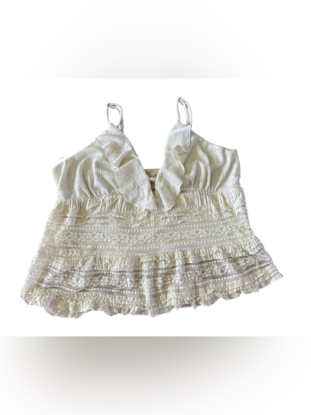 Lace Ruffle Babydoll Cami Coquette Fairycore Boho Tank Top L Cream